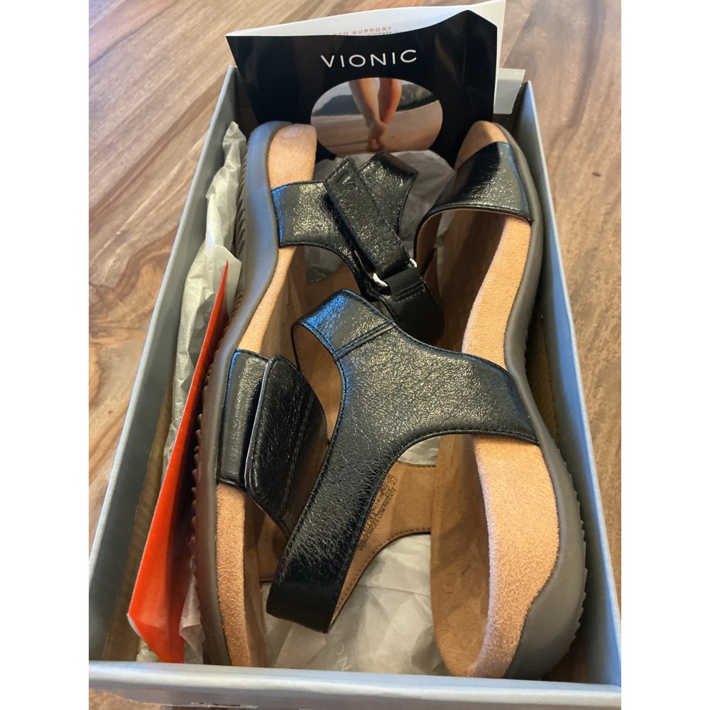 Vionic Marsala Metallic Black Leather Strappy Sandals Womens 9 Orthotic Comfort - Picture 7 of 7